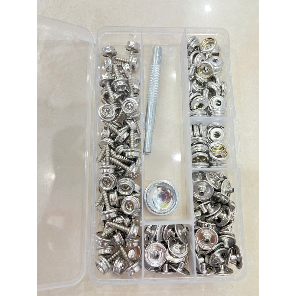 Combo bộ dụng cụ đóng nút tán nón bảo hiểm + 50 bộ nút (1 bộ 3 món,15mm, bằng sắt, màu bạc) - Ảnh 5
