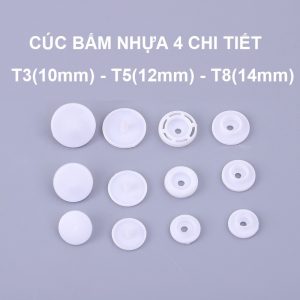 Alternative view of Nút bấm nhựa Cúc áo mưa, nút áo sơ mi, nút bấm bìa hồ sơ Cúc bấm 4 chi tiết Size T3 (10mm) T5 (12mm) T8 (15mm)