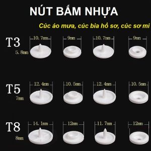Nút bấm nhựa Cúc áo mưa, nút áo sơ mi, nút bấm bìa hồ sơ Cúc bấm 4 chi tiết Size T3 (10mm) T5 (12mm) T8 (15mm)