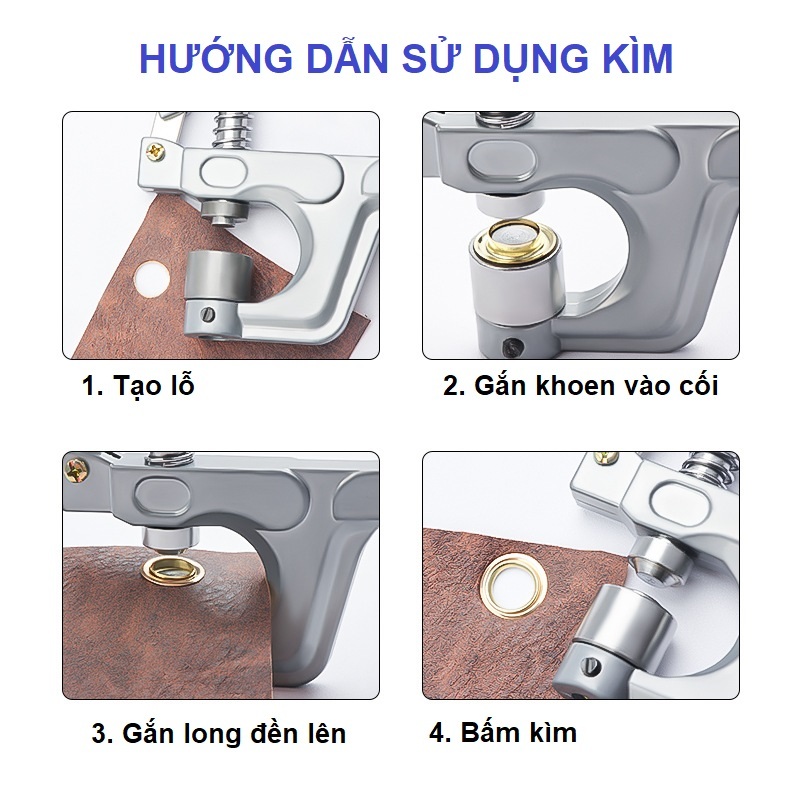 Kìm bấm khoen mắt cáo 10mm 12mm Bấm khoen lên giấy, da, bạt Cần đục lỗ sẵn - Ảnh 2