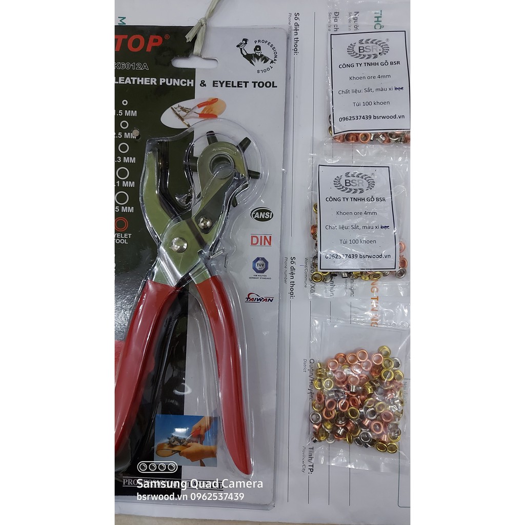 Kềm bấm lỗ và khoen ore 4mm đa năng Bấm lỗ tròn 1.5-2.5-3.3-4.1-4.5mm Kìm bấm khuy ô rê, bấm khoen Thương hiệu TOP - Ảnh 7