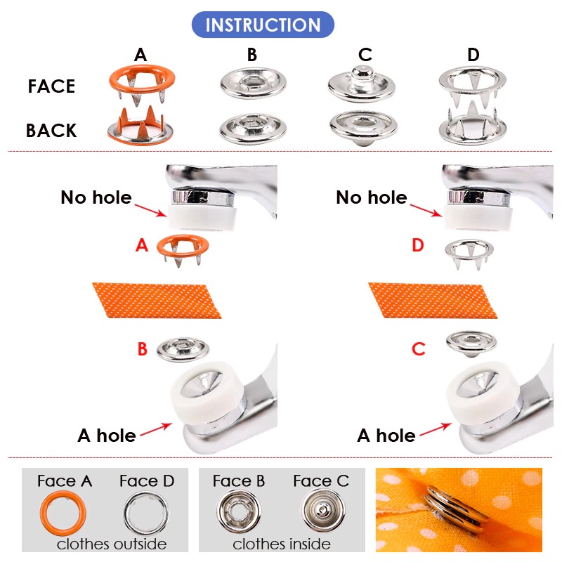 Nút bấm vành áo sơ sinh Bằng thau không gỉ Bọc sơn nhiều màu Nút áo 5 chấu bốn thành phần Cỡ 9mm Bịch 20/50/100 bộ - Ảnh 6