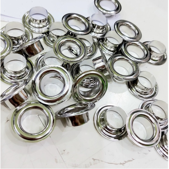 Khoen ore mắt cáo 14mm Chân cao 9ly Bằng thau không gỉ Màu bạc Khuy mắt cáo bấm vải, bấm bạt Bịch 50 cái 100 cái