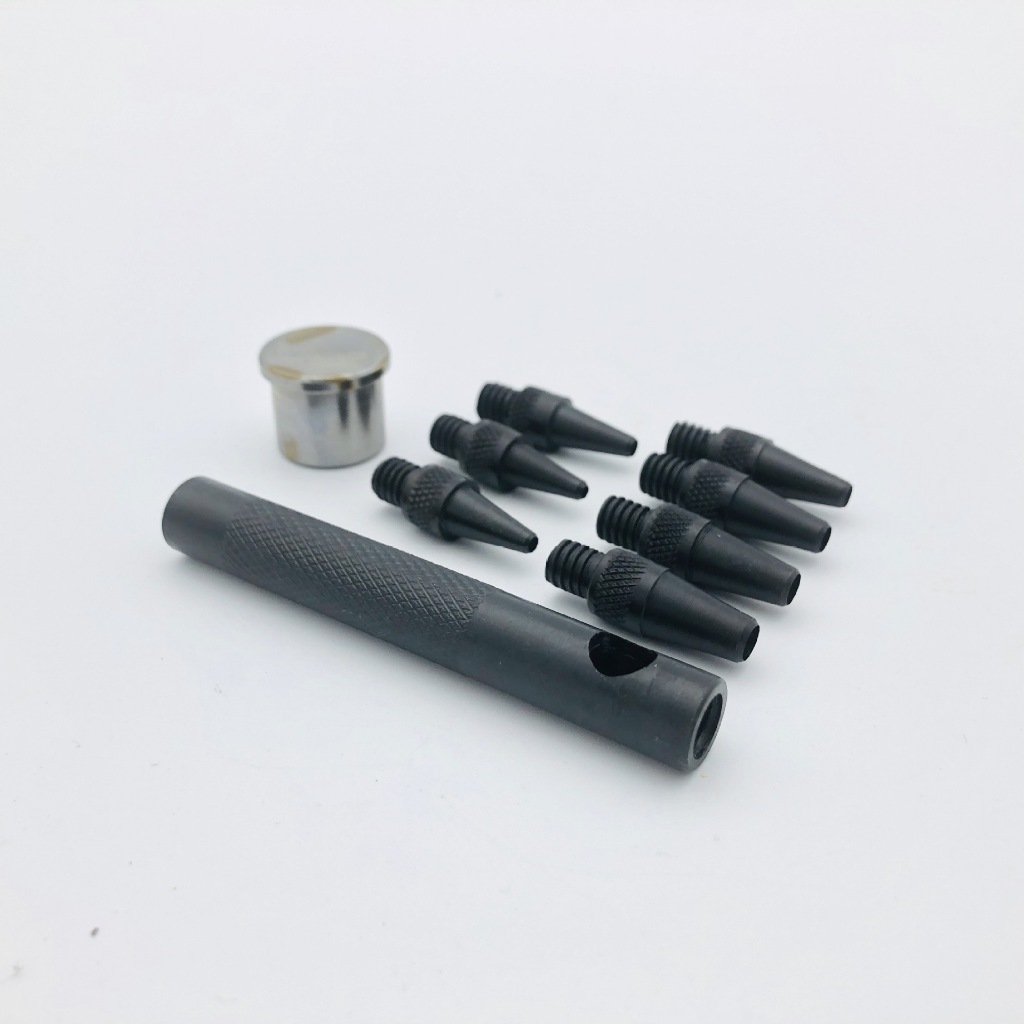 Cây đục lỗ 7 IN 1 Thay đổi đầu đục lỗ Nhiều size 2mm - 5mm và 1 đế kê Dùng đục lỗ tròn lên da, simili, giấy Hàng nhập - Ảnh 2