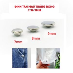 Nút đinh tán Size 7-8-9mm Mặt trơn Màu bạc Hàng không gỉ sét Nút trang trí quần áo, túi xách, gia cố túi quần jean.