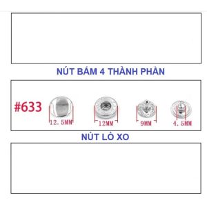 Alternative view of Dụng cụ đóng nút bóp (nút lò xo) Mã nút 633 Size 12mm (nút bấm 4 thành phần) gồm 2 cây tán