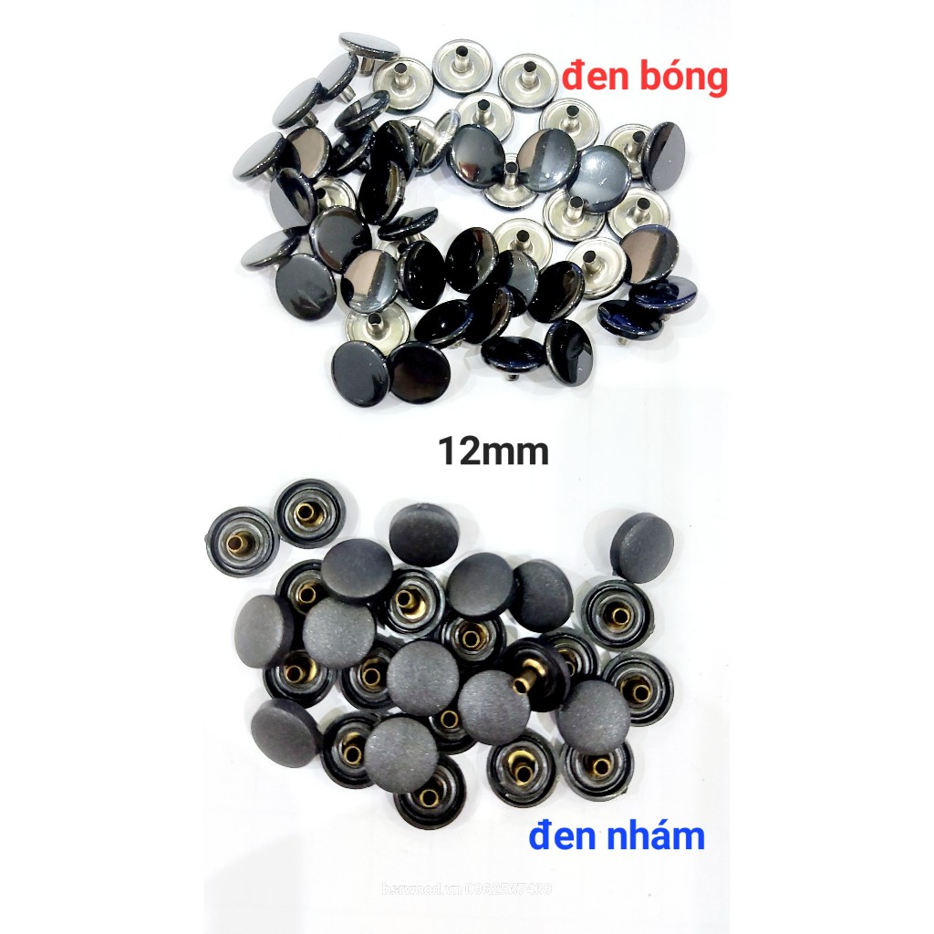 Nút bấm 4 thành phần (nút bóp, nút lò xo) Sơn đen bóng đen nhám Bằng Thau không gỉ Size 12mm,15mm - Ảnh 3