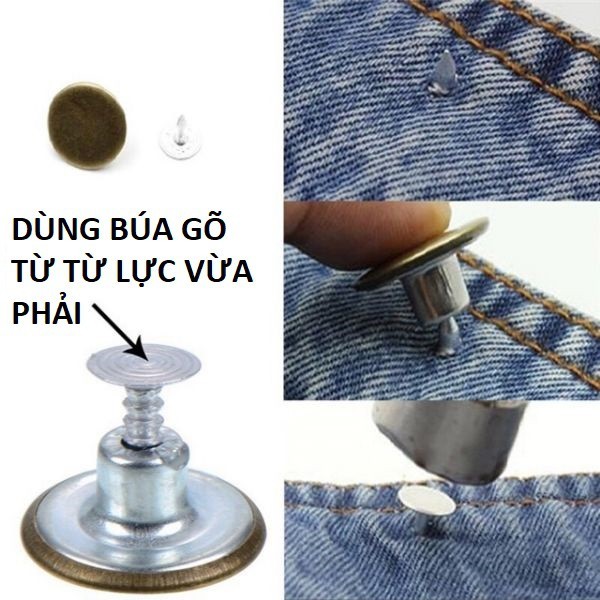 Nút đóng quần jean, nút quần jean quần bò (2 chi tiết) Cúc khuy gài size 17mm Màu đồng Màu bạc Không gỉ sét Bịch 10 nút - Ảnh 9