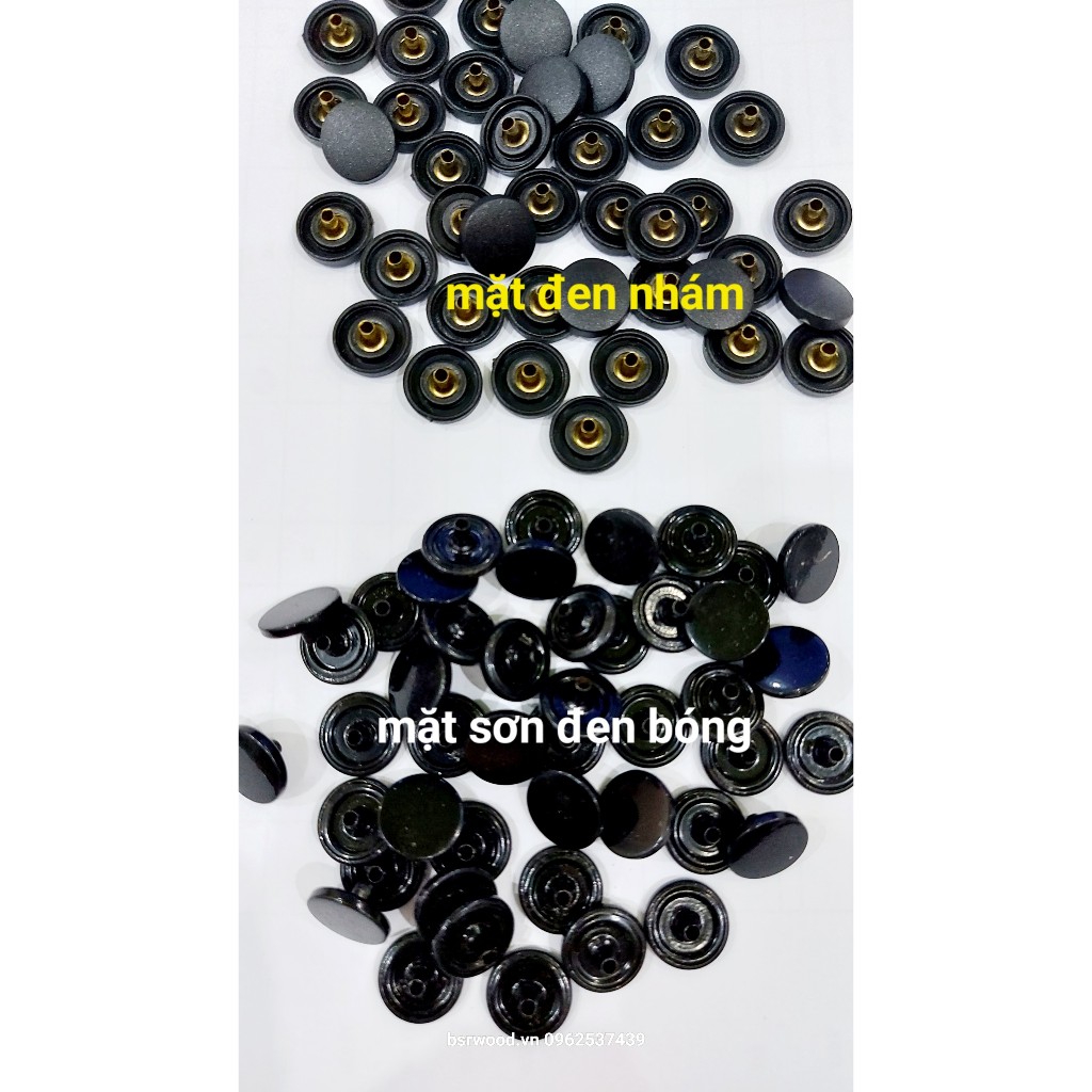 Nút bấm 4 thành phần (nút bóp, nút lò xo) Sơn đen bóng đen nhám Bằng Thau không gỉ Size 12mm,15mm - Ảnh 5