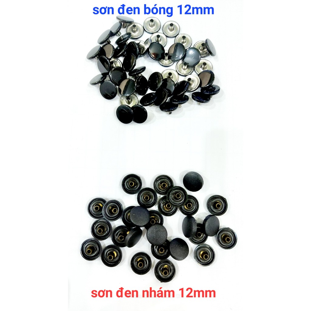 Nút bấm 4 thành phần (nút bóp, nút lò xo) Sơn đen bóng đen nhám Bằng Thau không gỉ Size 12mm,15mm - Ảnh 4