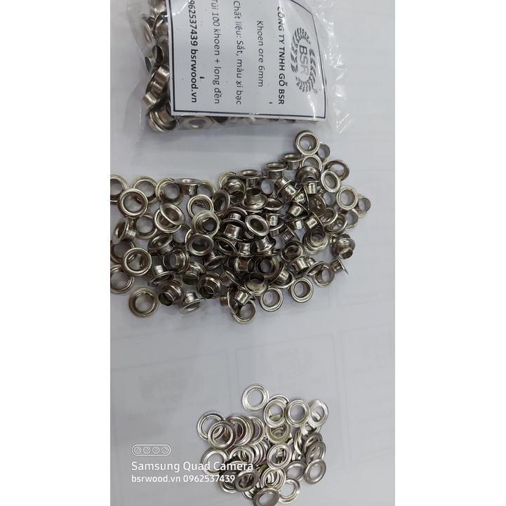 Khoen ore mắt cáo 3mm,4mm,5mm,6mm,7mm,9mm,10mm,11mm,12mm,13mm,14mm,15mm,16mm Sắt xi BẠC Khuy oze bấm bạt Túi 100 cái - Ảnh 3