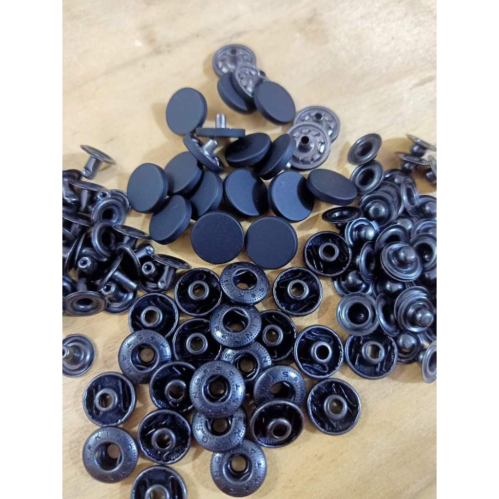 Nút bấm 4 thành phần (nút bóp, nút lò xo) Sơn đen bóng đen nhám Bằng Thau không gỉ Size 12mm,15mm - Ảnh 2