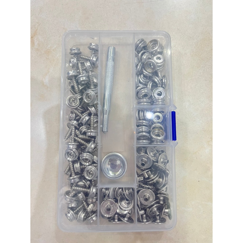 Combo bộ dụng cụ đóng nút tán nón bảo hiểm + 50 bộ nút (1 bộ 3 món,15mm, bằng sắt, màu bạc) - Ảnh 4