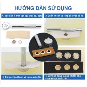 Alternative view of Dụng cụ đục khoen đóng khoen ore (mắt cáo) dùng cho tấm bạt,da,vải,giấy Gồm 1 cây tán và 1 đế kê khoen Size 4mm - 20mm