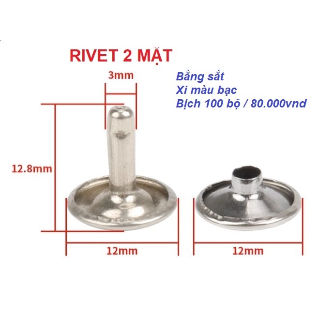 Nút tán rivet (đinh tán) 2 mặt Bằng sắt xi Size 6mm, 8mm, 9mm, 12mm Đóng thùng giấy, thủ công - Ảnh 4